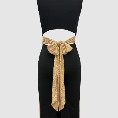 Robe élégante sans manches à col carré avec fente latérale et détails en paillettes - Noir, dos, détail en nœud