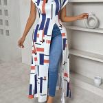 Robe Élégante Zhou Meiling à Imprimé Géométrique pour Femme