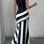 Robe Élégante à Rayures Noires et Blanches pour Femme