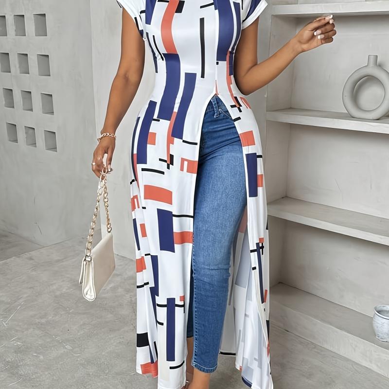 Robe Élégante Zhou Meiling à Imprimé Géométrique pour Femme