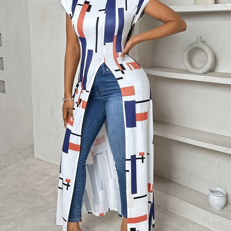 Robe Élégante Zhou Meiling à Imprimé Géométrique pour Femme