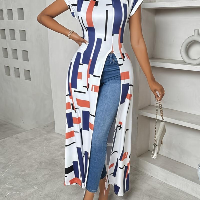 Robe Élégante Zhou Meiling à Imprimé Géométrique pour Femme